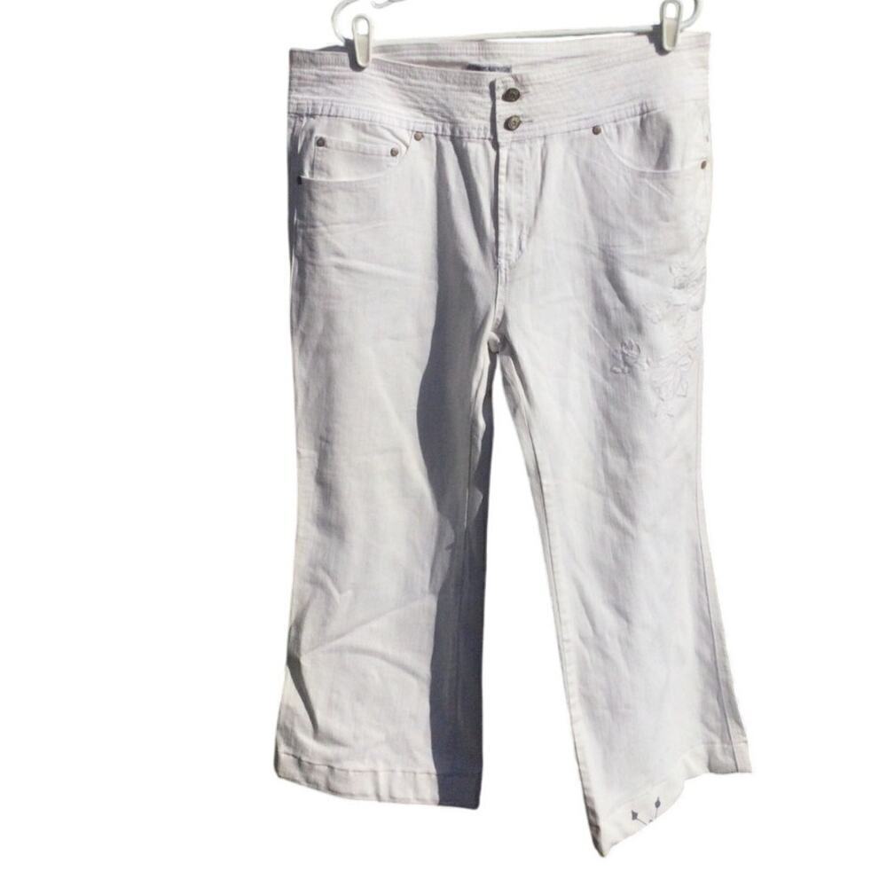C'est‎ Toi Wide Waistband Twill pants Womens 2XL white embroidered NEW wide leg